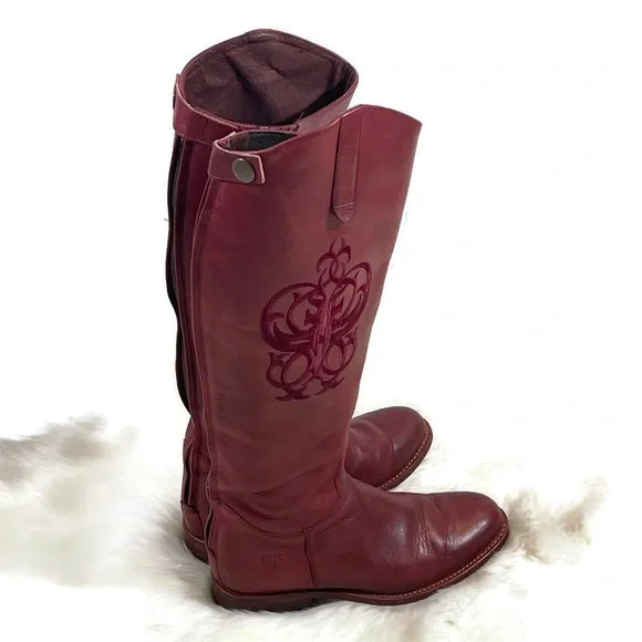 Frye Cherry Red Leather Riding Boots - Picture 3 of 13
